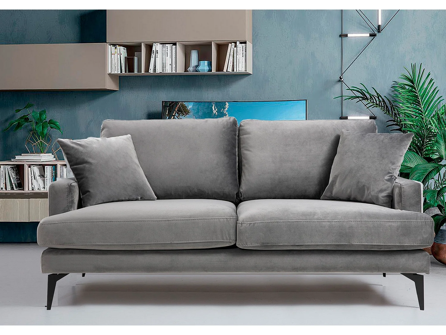 Sofá Altadena 374, Gris, 175x90x88cm, Tapiz, Patas: Metal