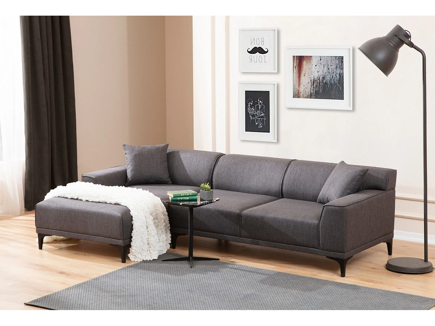 Sofá rinconero Altadena 136, Gris, 250x145x69cm