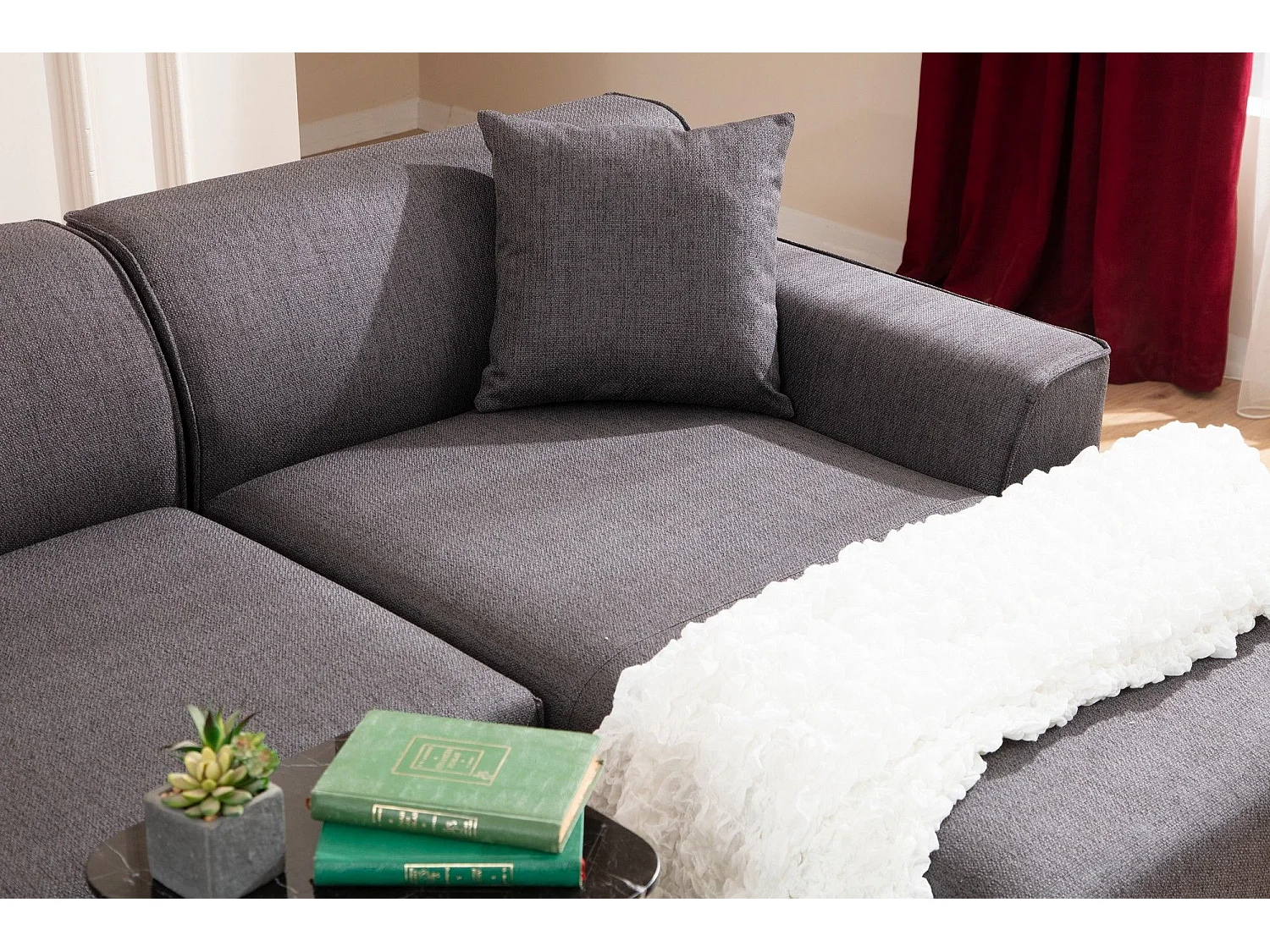 Canapé d'angle à droite avec 2 coussins Navagio Tissu Anthracite