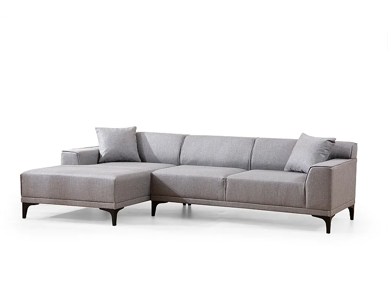 Canapé d'angle gauche avec 2 coussins Navagio Tissu Gris clair