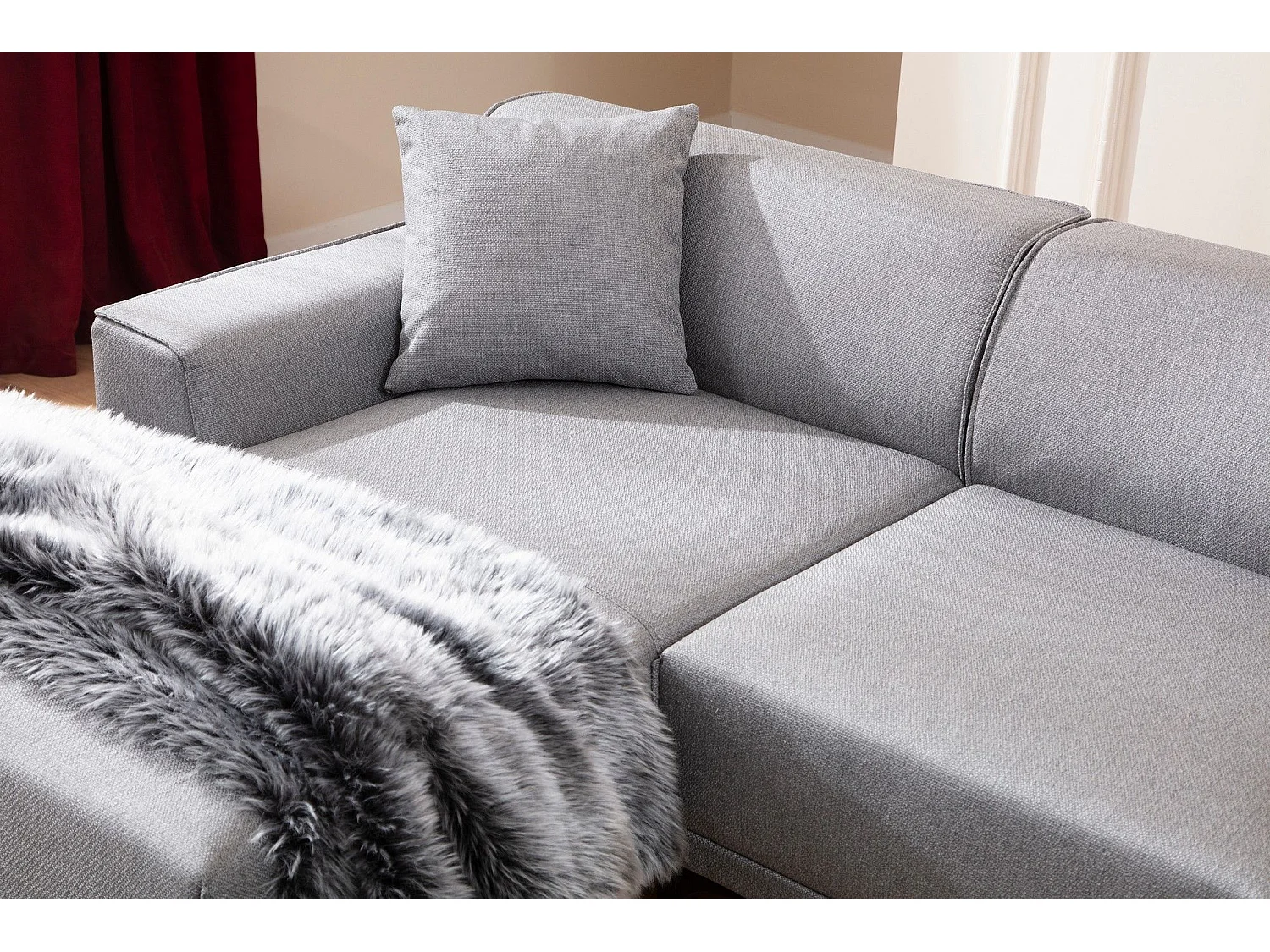 Canapé d'angle gauche avec 2 coussins Navagio Tissu Gris clair