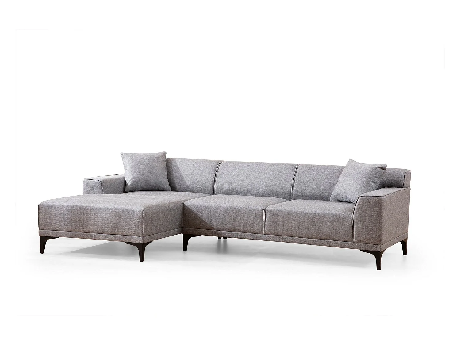 Canapé d'angle gauche avec 2 coussins Navagio Tissu Gris clair