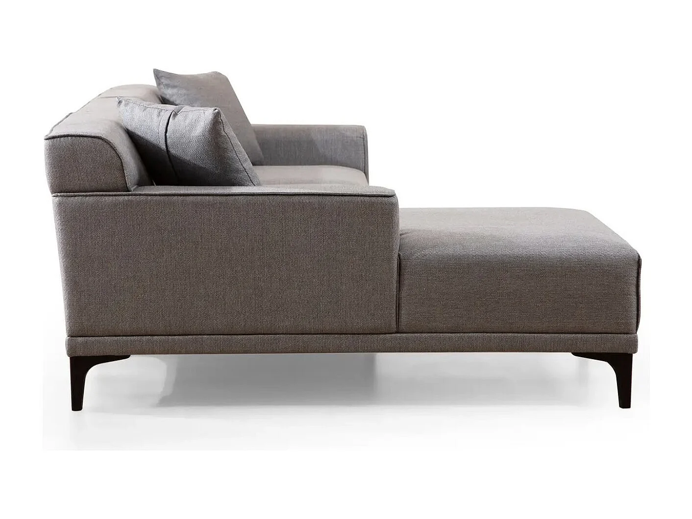 Moderne hoekbank links in lichtgrijze stof met 2 Tivano kussens 250 cm