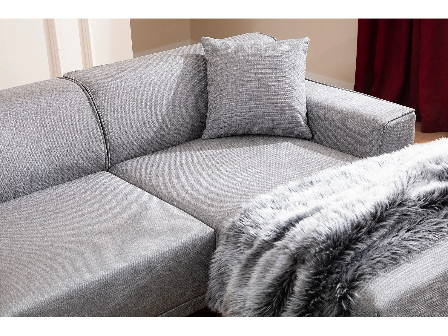 Canapé d'angle à droite avec 2 coussins Navagio Tissu Gris clair