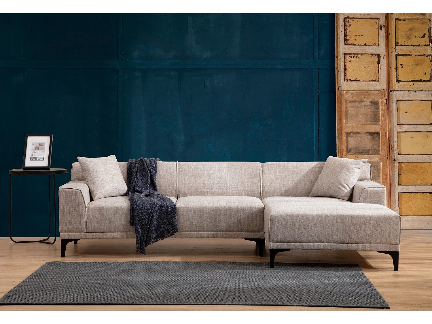 Canapé d'angle à droite avec 2 coussins Navagio Tissu Blanc