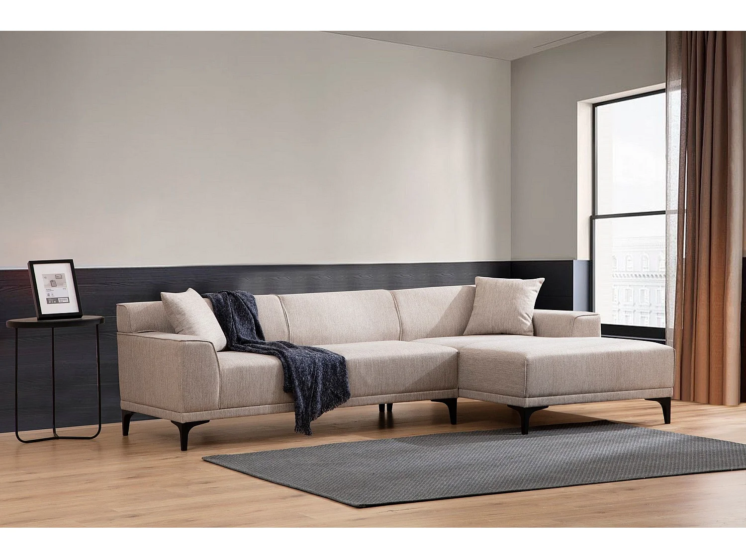 Canapé d'angle à droite avec 2 coussins Navagio Tissu Blanc