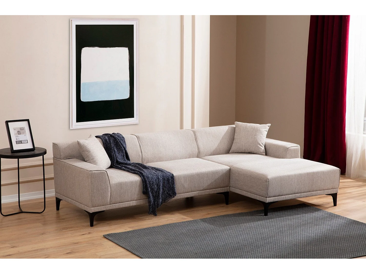 Canapé d'angle à droite avec 2 coussins Navagio Tissu Blanc