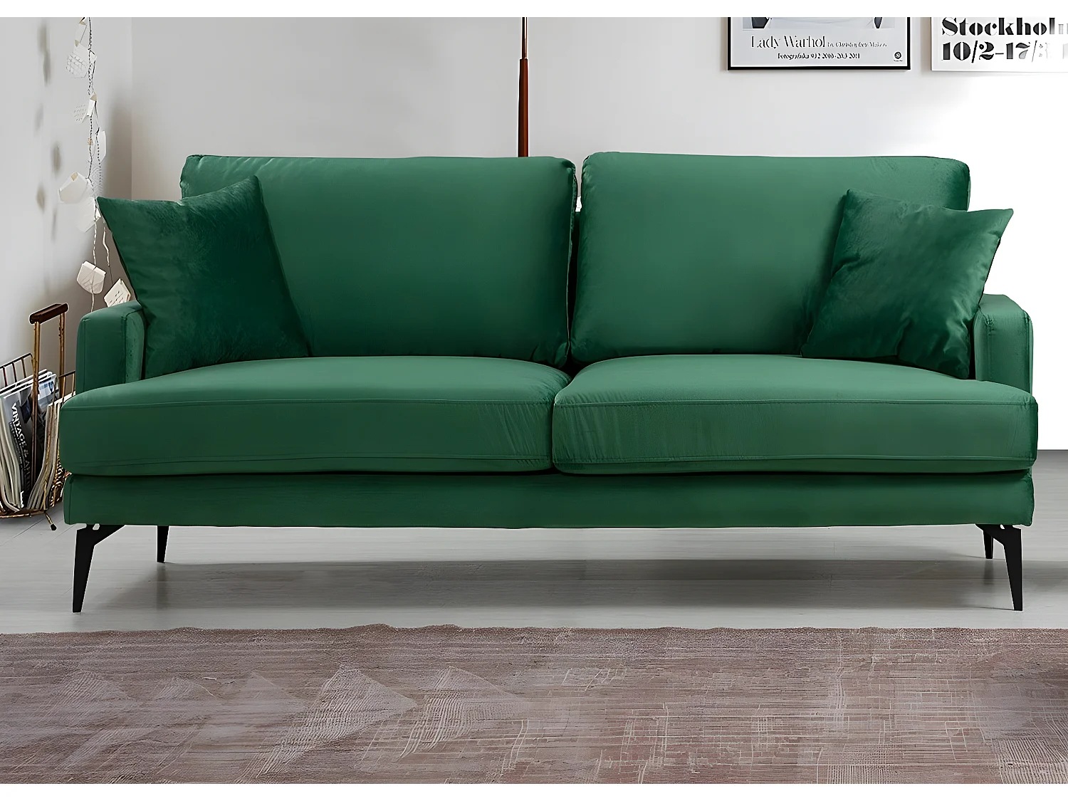 2-zits designbank in groene fluweelachtige stof Kombaz 175 cm