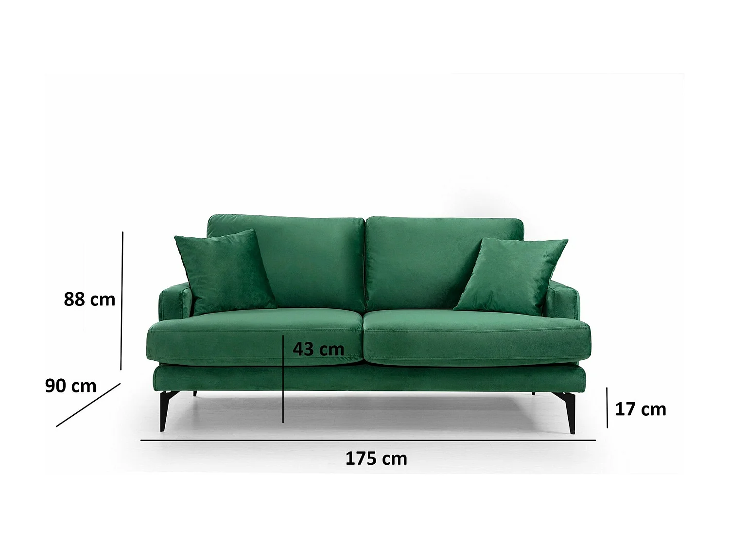 2-zits designbank in groene fluweelachtige stof Kombaz 175 cm