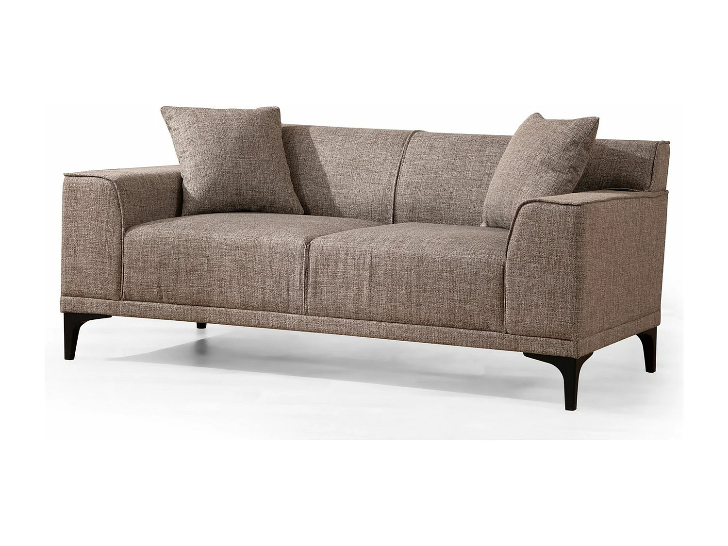 2-zits rechte bank in bruine stof met 2 Tivano kussens 163 cm