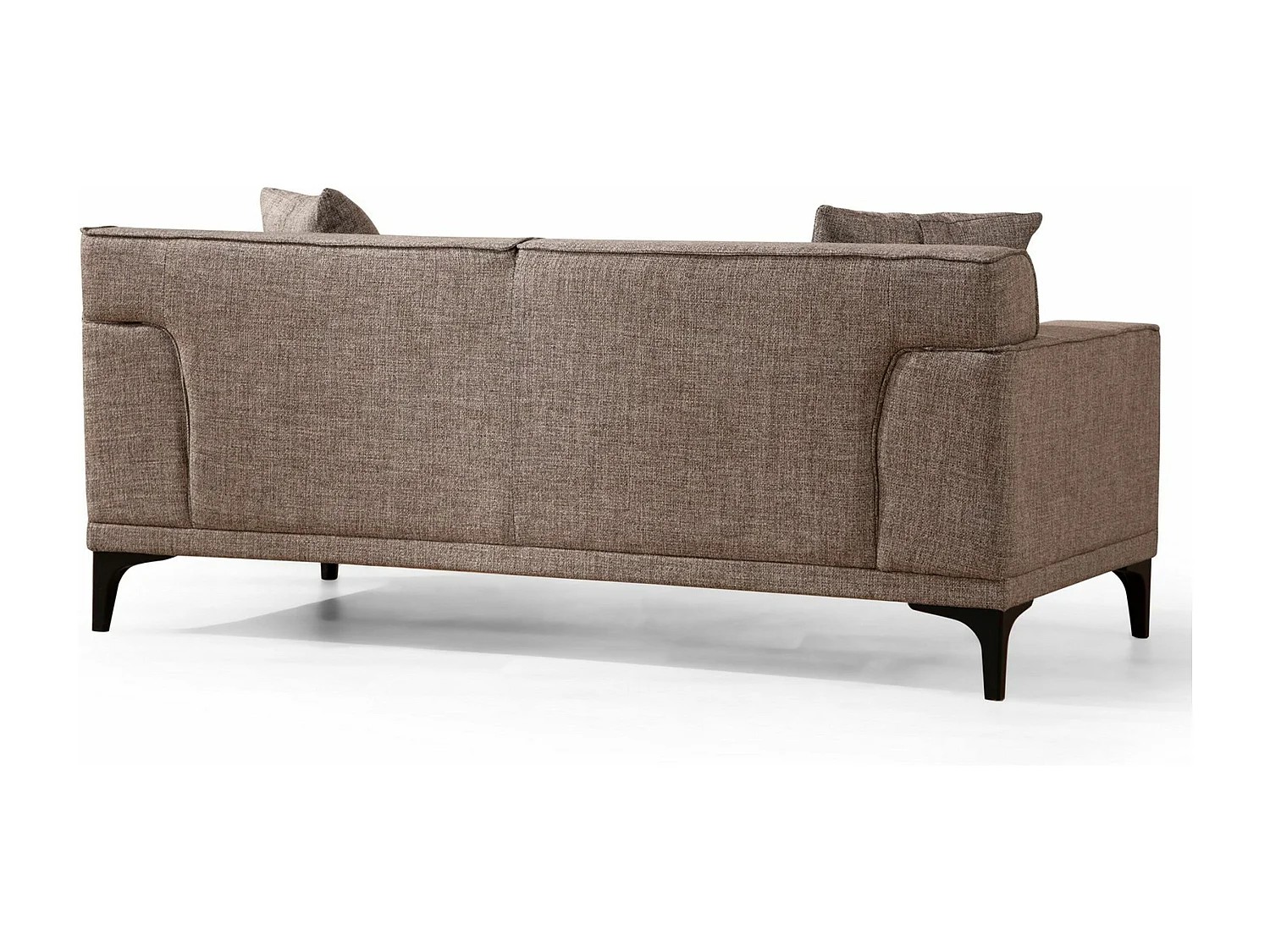 2-zits rechte bank in bruine stof met 2 Tivano kussens 163 cm