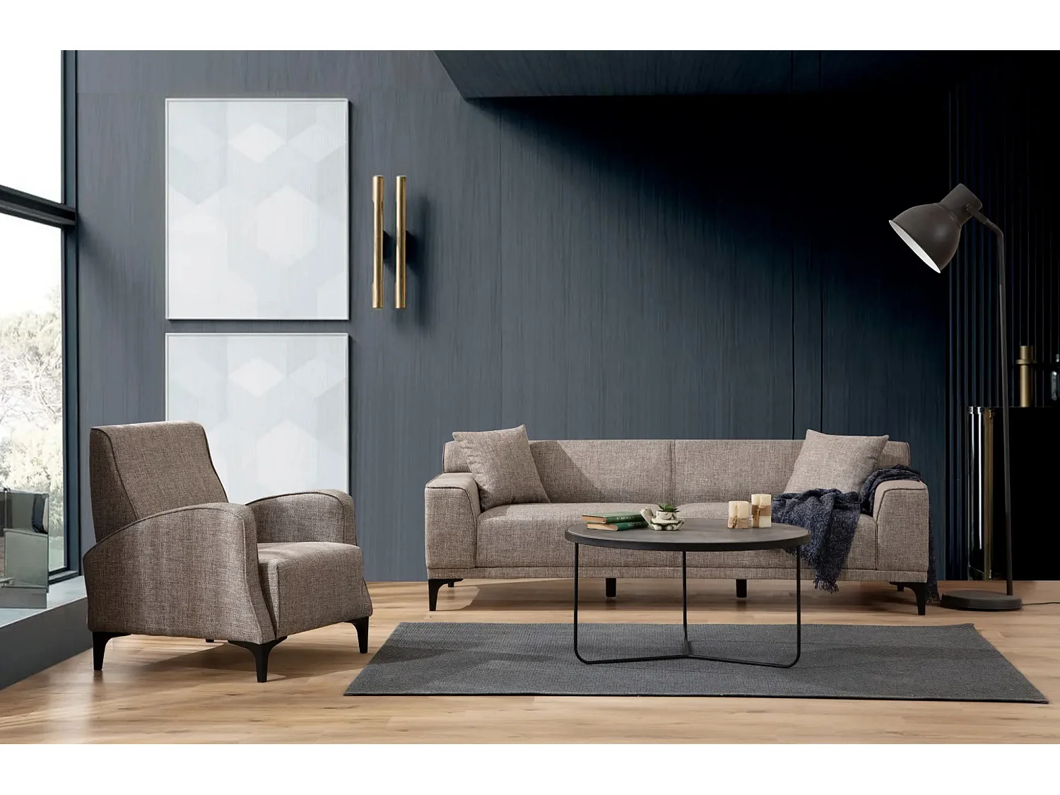 Canapé 3 places avec 2 coussins Navagio Tissu Beige