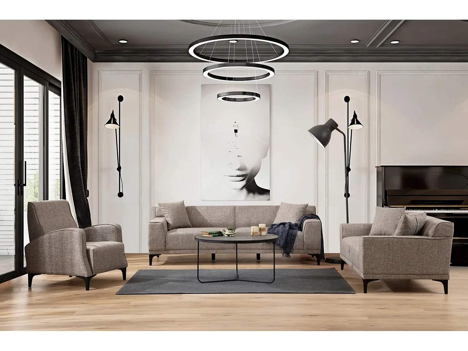 Canapé 3 places avec 2 coussins Navagio Tissu Beige