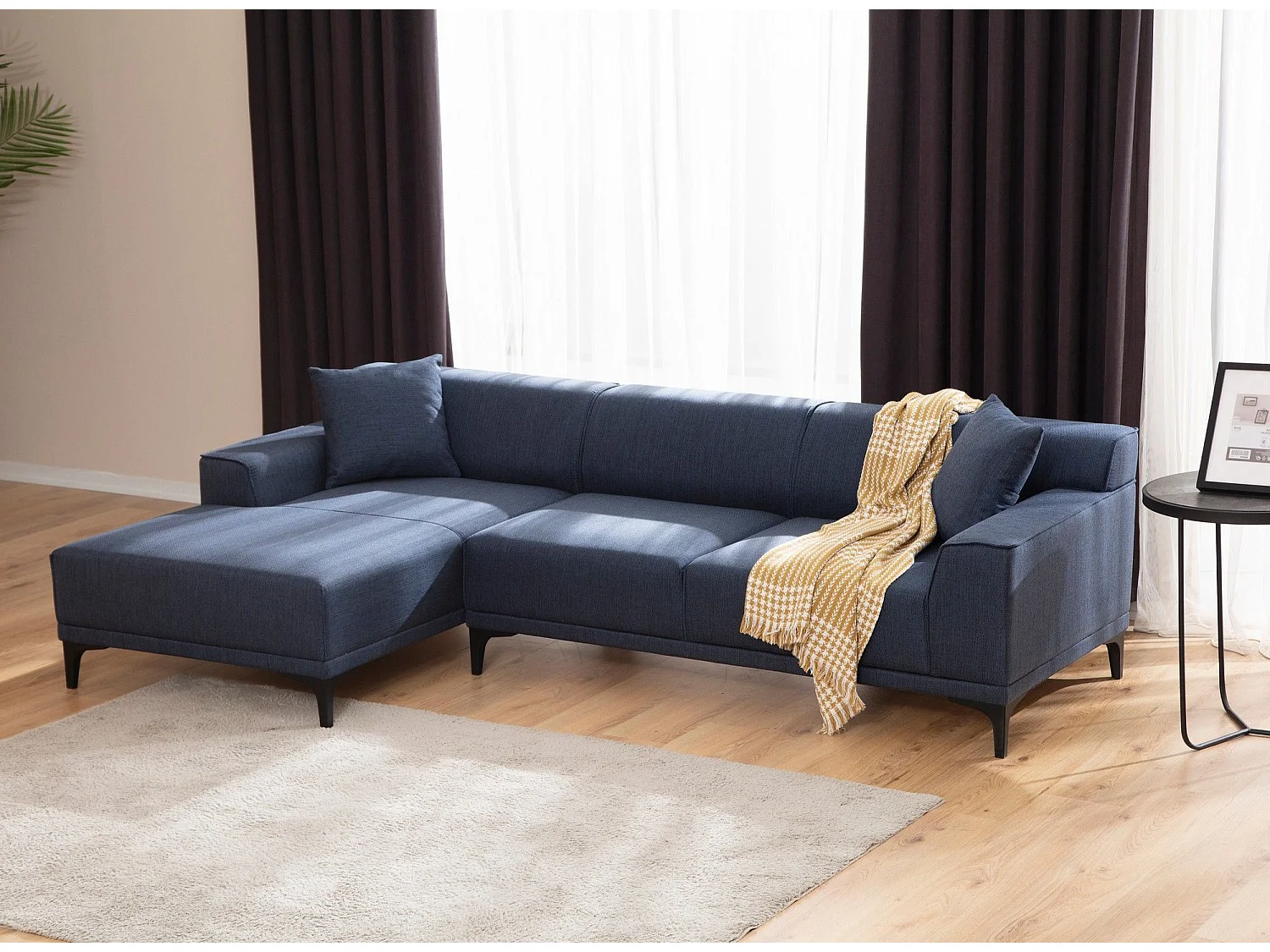 Canapé d'angle gauche avec 2 coussins Navagio Tissu Bleu