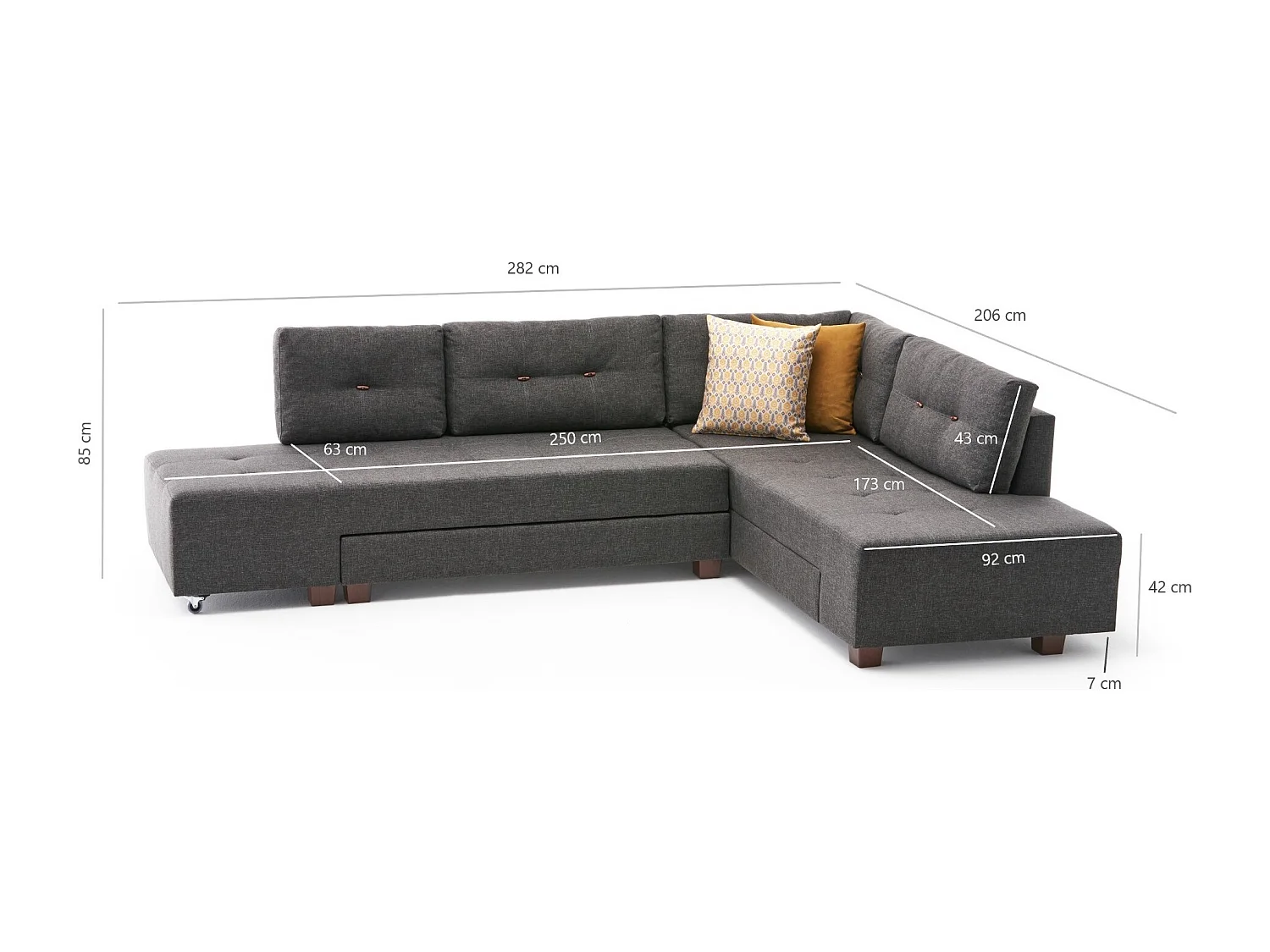 Canapé d'angle à droite convertible Rhodes Tissu Anthracite