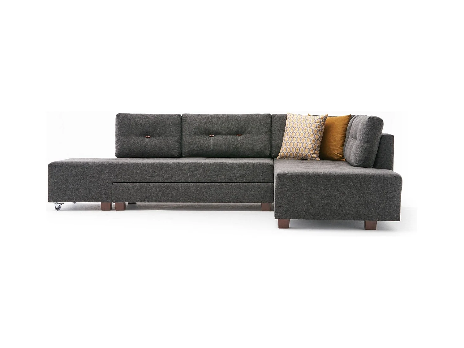 Canapé d'angle à droite convertible Rhodes Tissu Anthracite