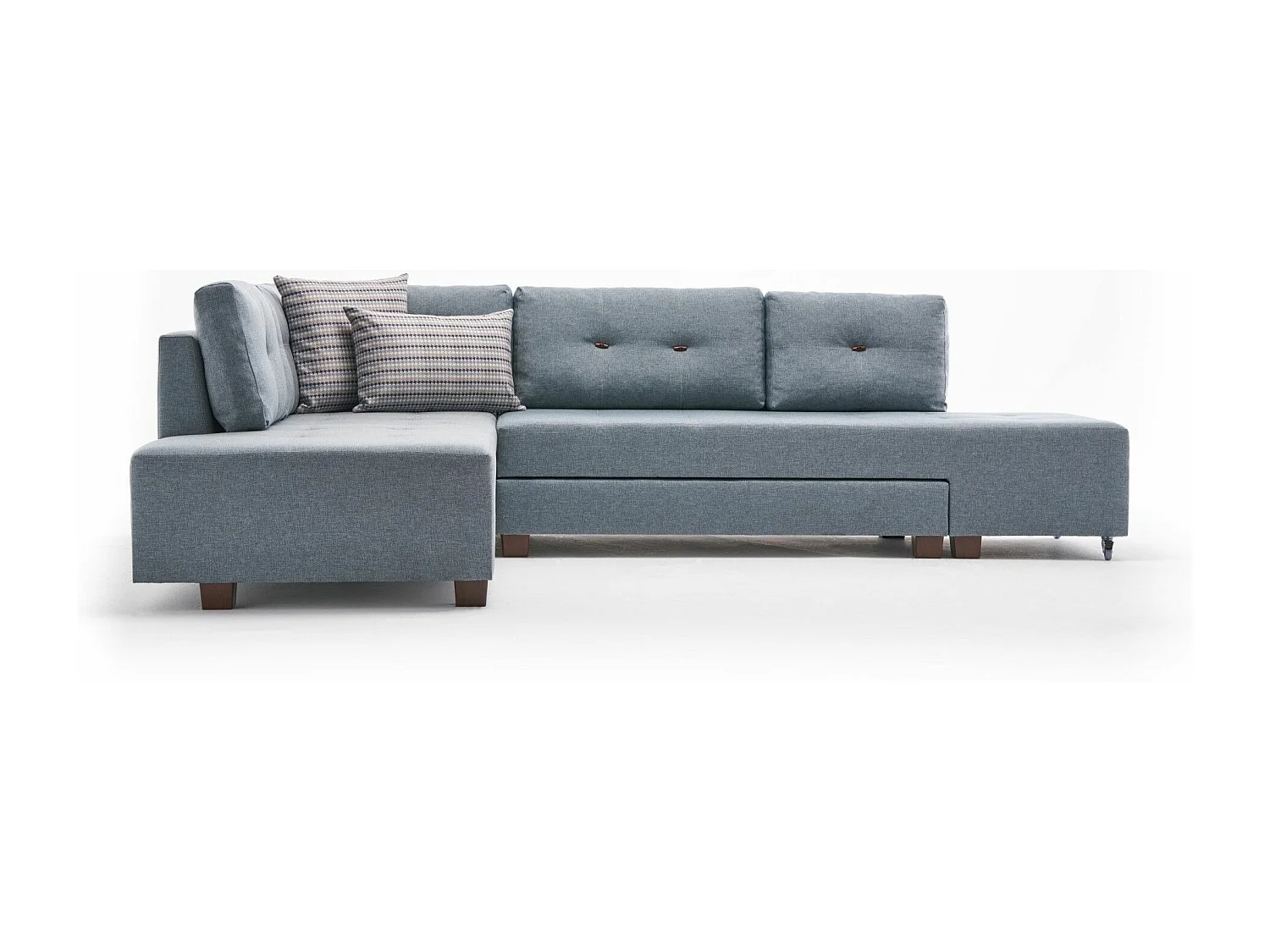 Divona lichtblauwe stoffen converteerbare hoekbank 282 cm-Model Linkerhoek