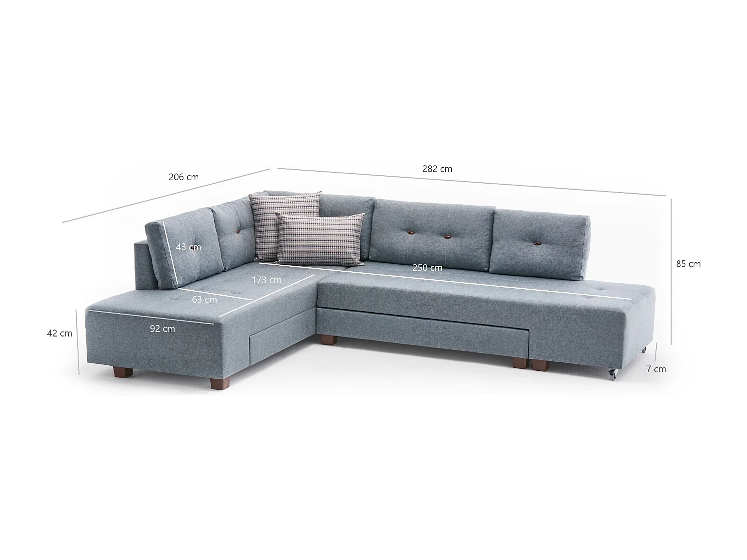 Divona lichtblauwe stoffen converteerbare hoekbank 282 cm-Model Linkerhoek