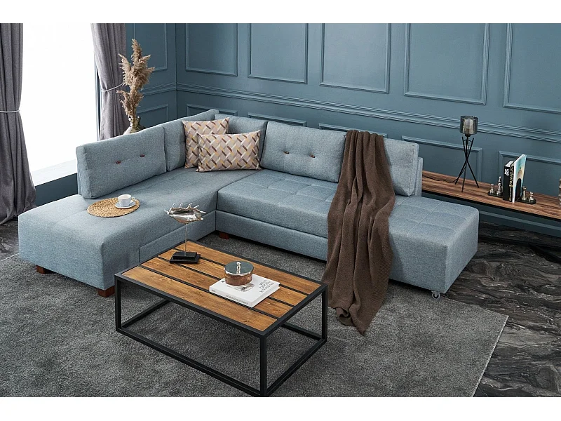 Canapé d'angle gauche convertible Rhodes Tissu Bleu clair