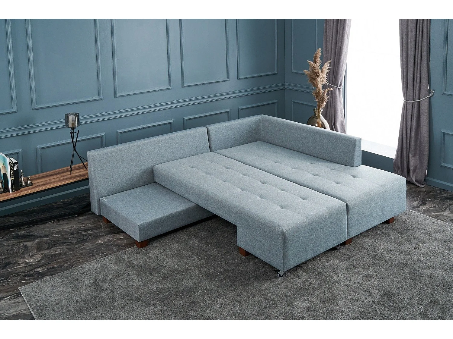 Sofá rinconero Altadena 296, Azul, Función de descanso, 282x206x85cm