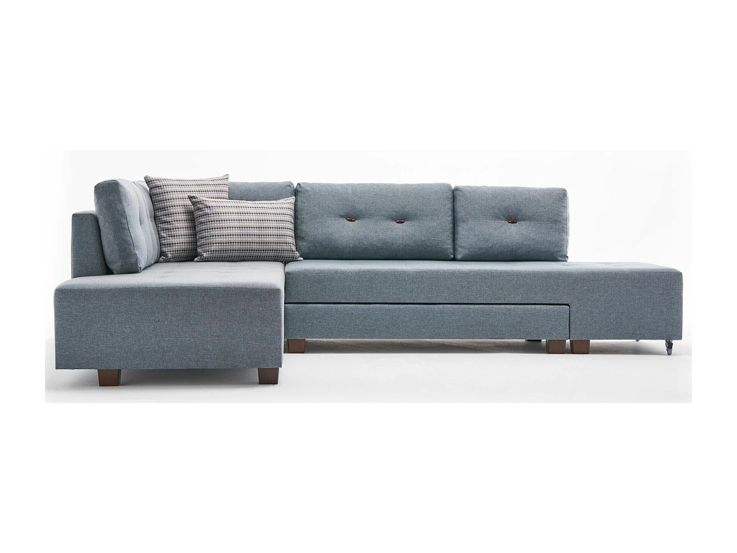 Divona lichtblauwe stoffen converteerbare hoekbank 282 cm-Model Juiste hoek