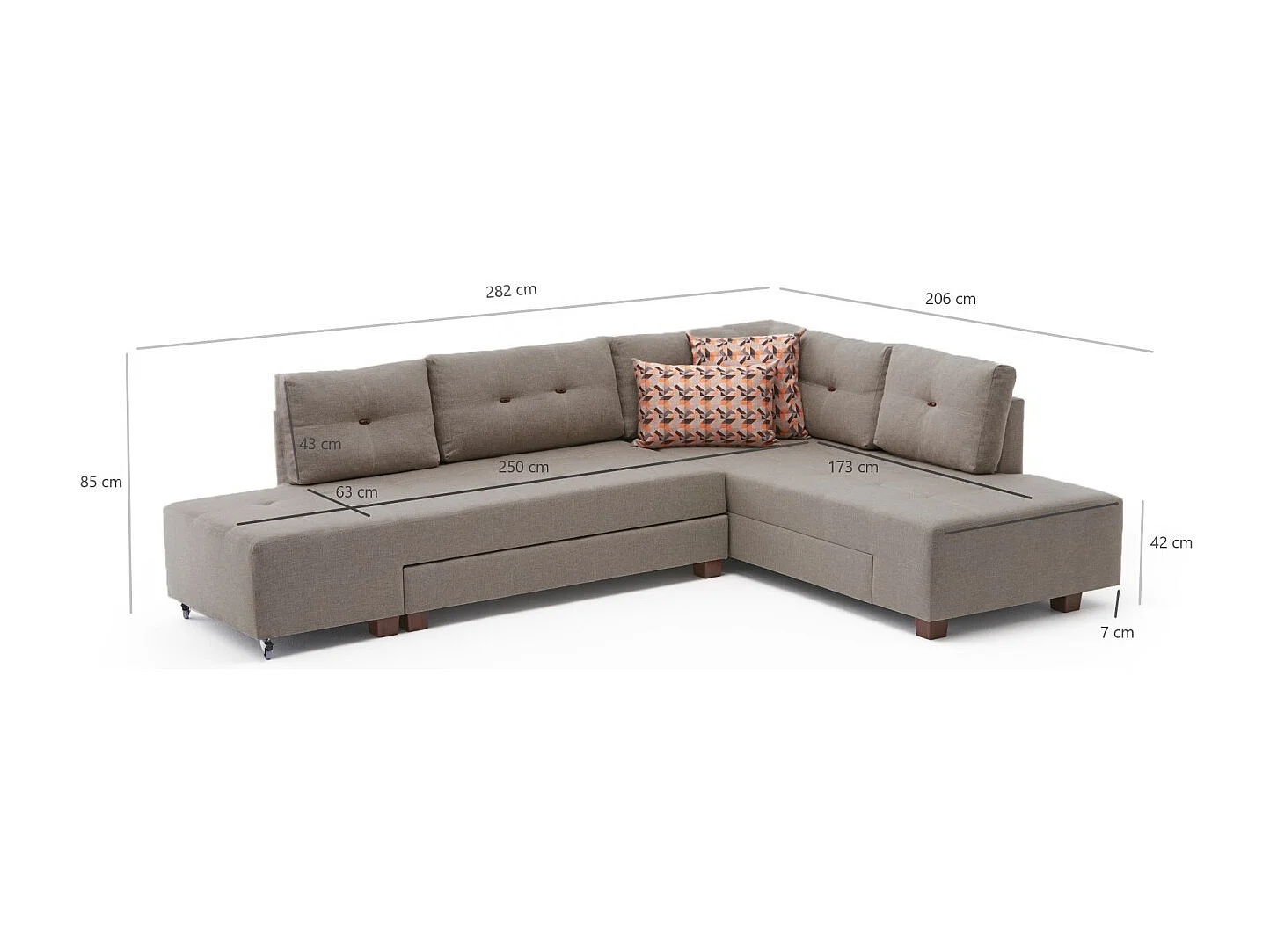 Canapé d'angle à droite convertible Rhodes Tissu Beige