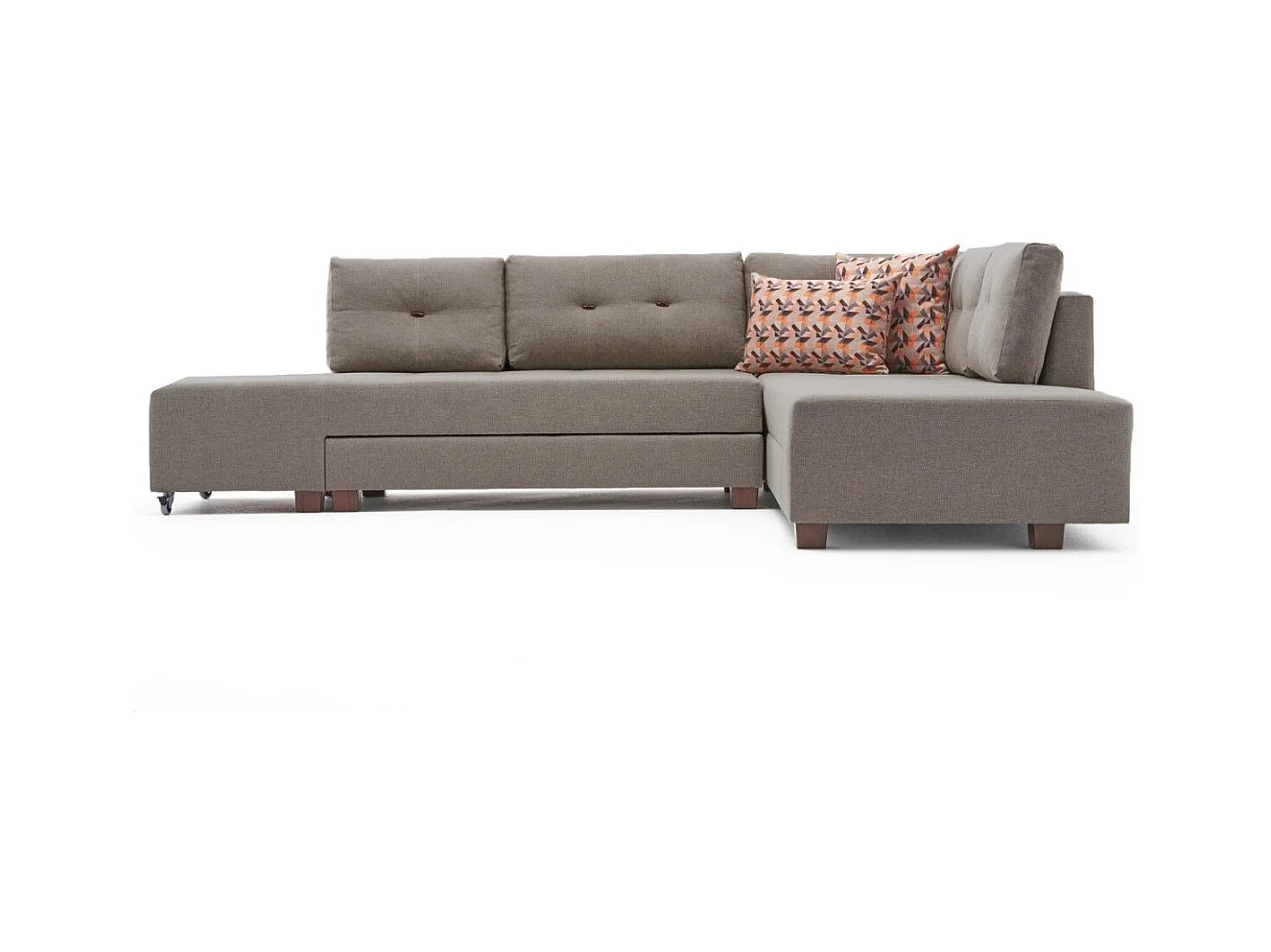 Canapé d'angle à droite convertible Rhodes Tissu Beige