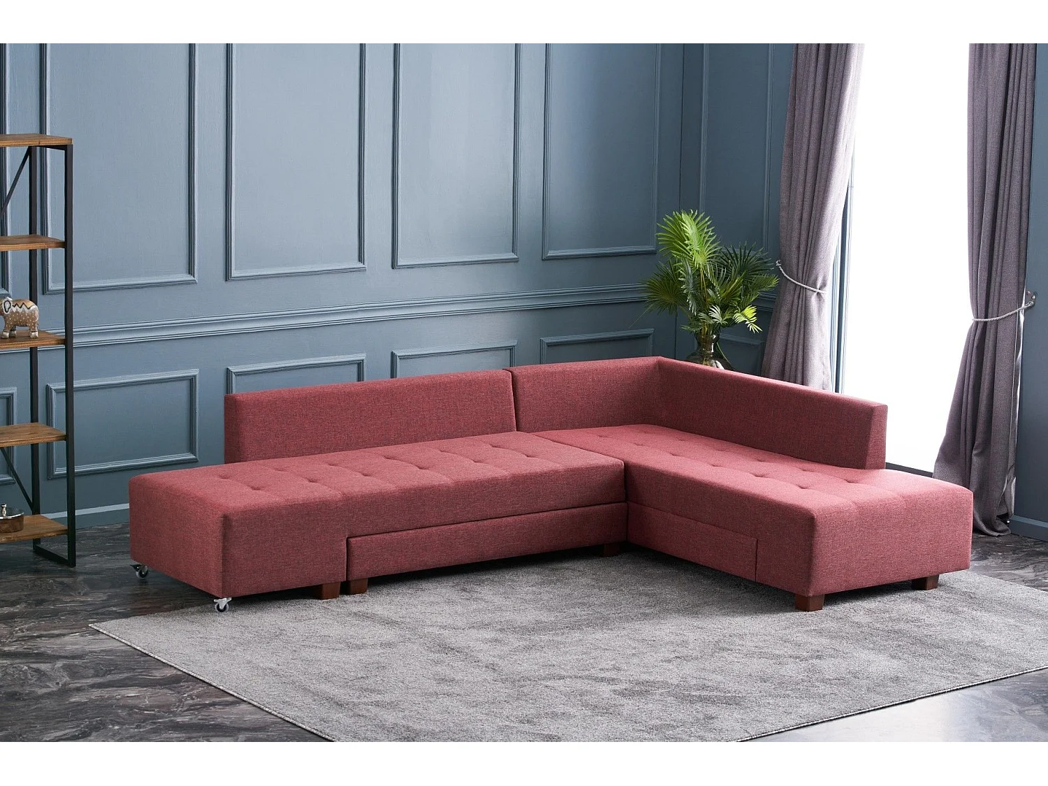 Canapé d'angle à droite convertible Rhodes Tissu Bordeaux