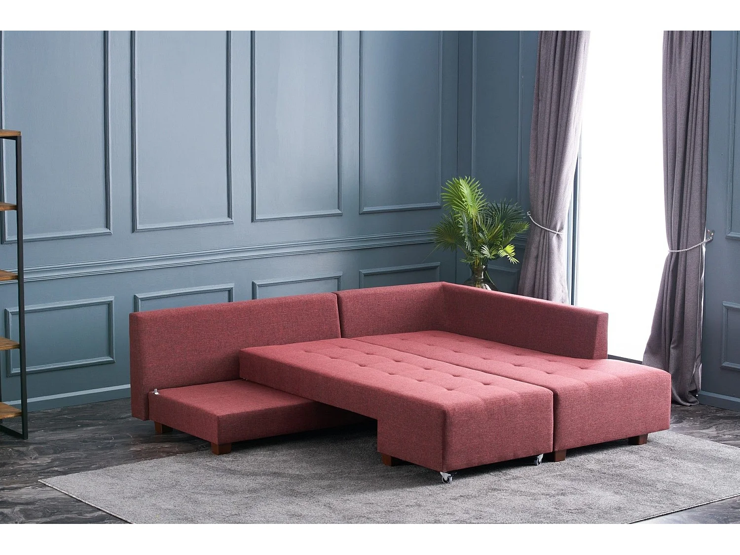 Canapé d'angle à droite convertible Rhodes Tissu Bordeaux