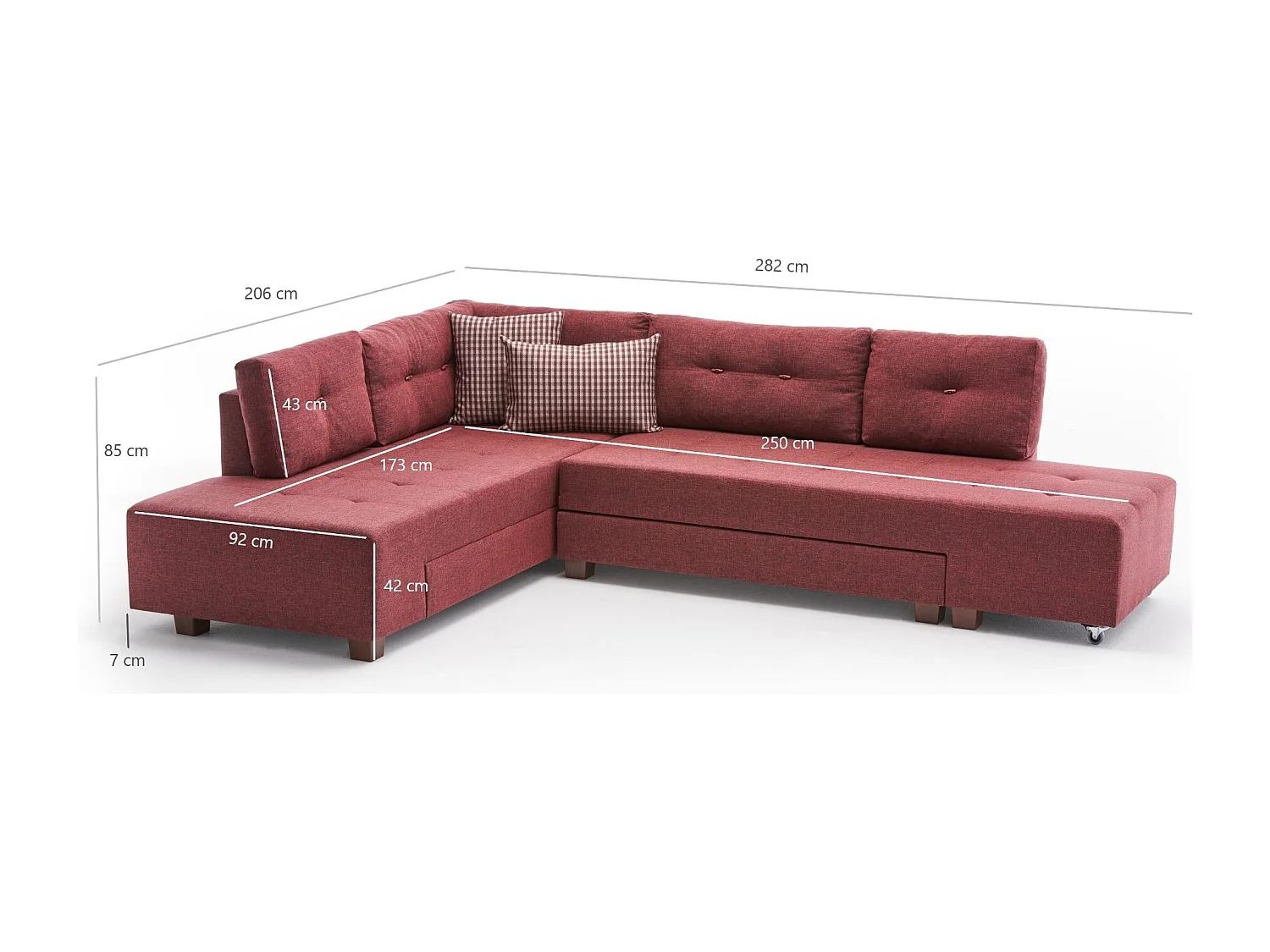 Canapé d'angle à droite convertible Rhodes Tissu Bordeaux