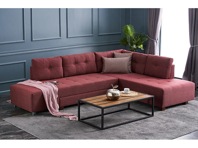 Canapé d'angle à droite convertible Rhodes Tissu Bordeaux