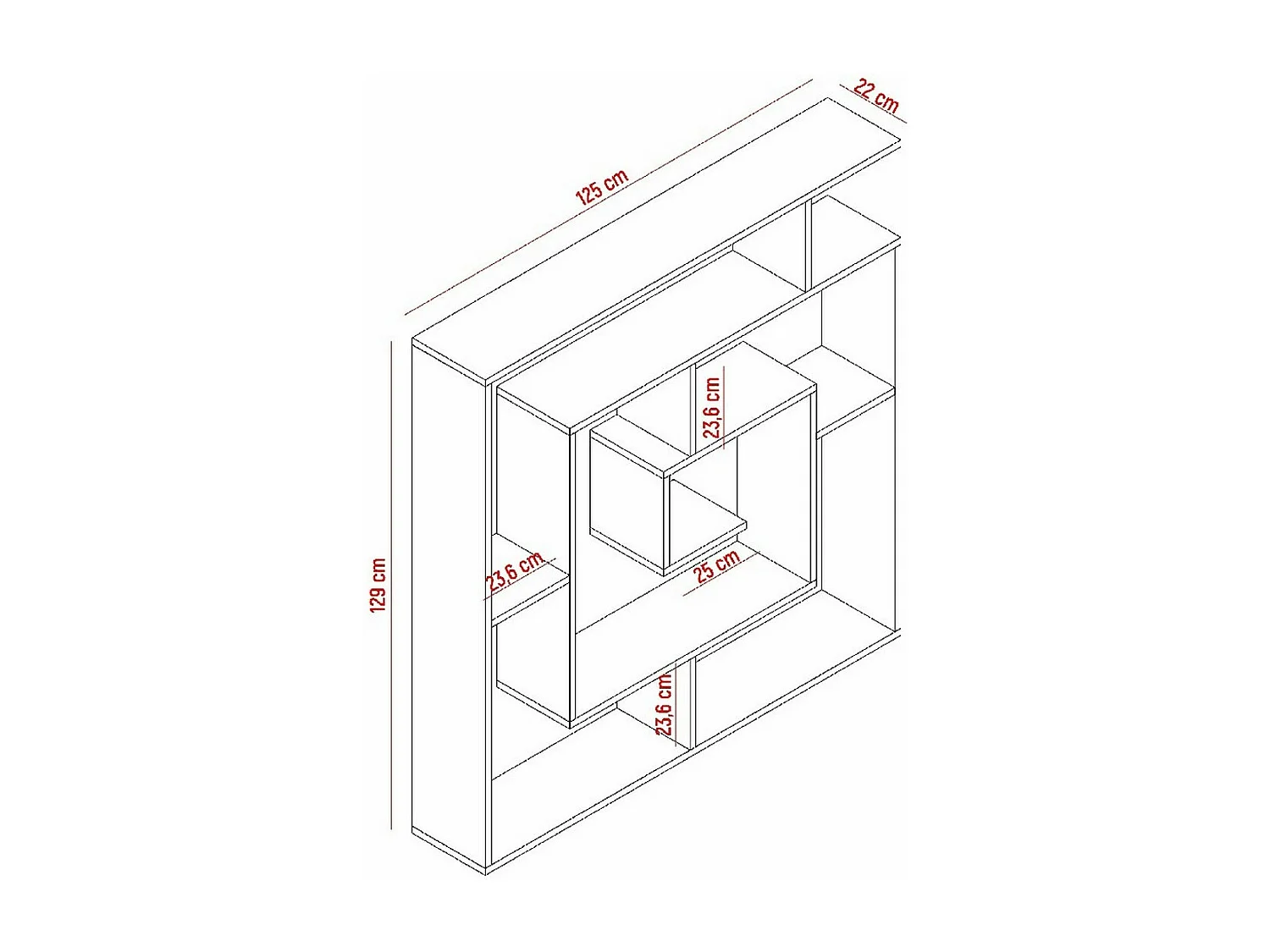 Boekenkast Giusi - Wit - 125x22x129 cm - EPIKASA