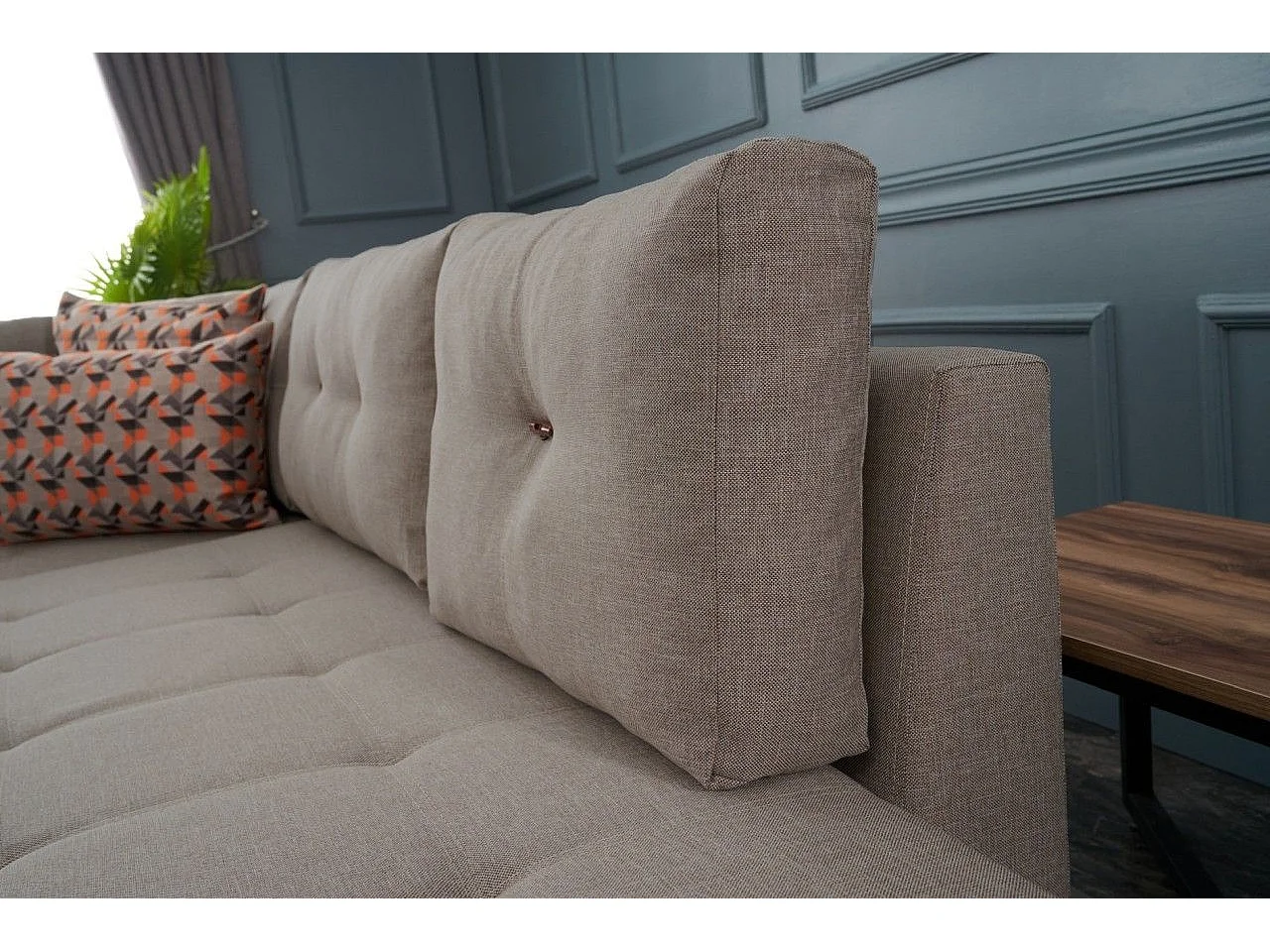 Canapé d'angle gauche convertible Rhodes Tissu Beige