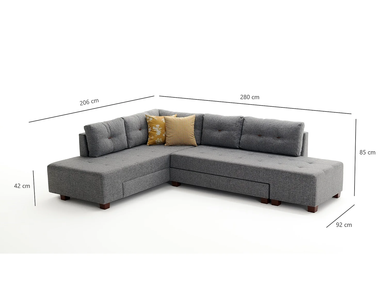 Canapé d'angle gauche convertible Rhodes Tissu Gris