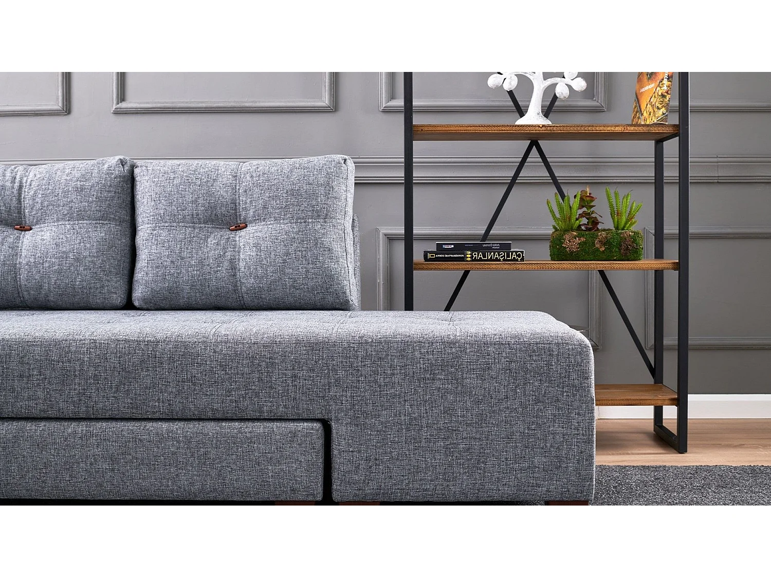 Canapé d'angle gauche convertible Rhodes Tissu Gris