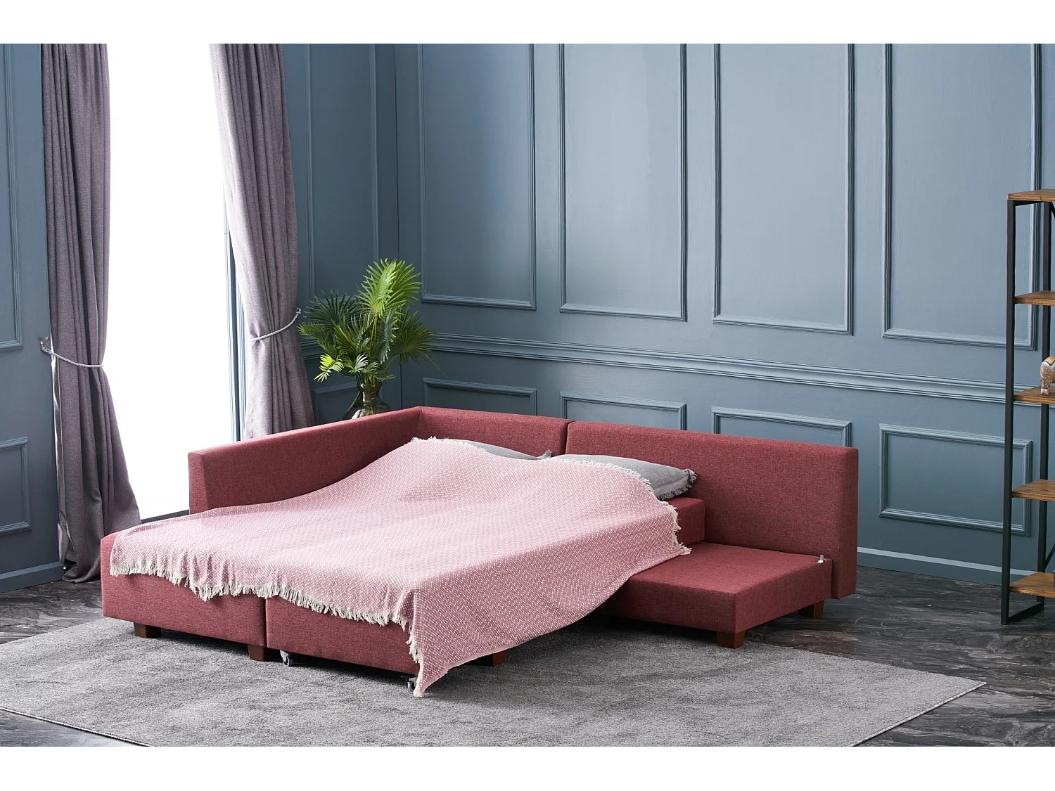 Canapé d'angle gauche convertible Rhodes Tissu Bordeaux