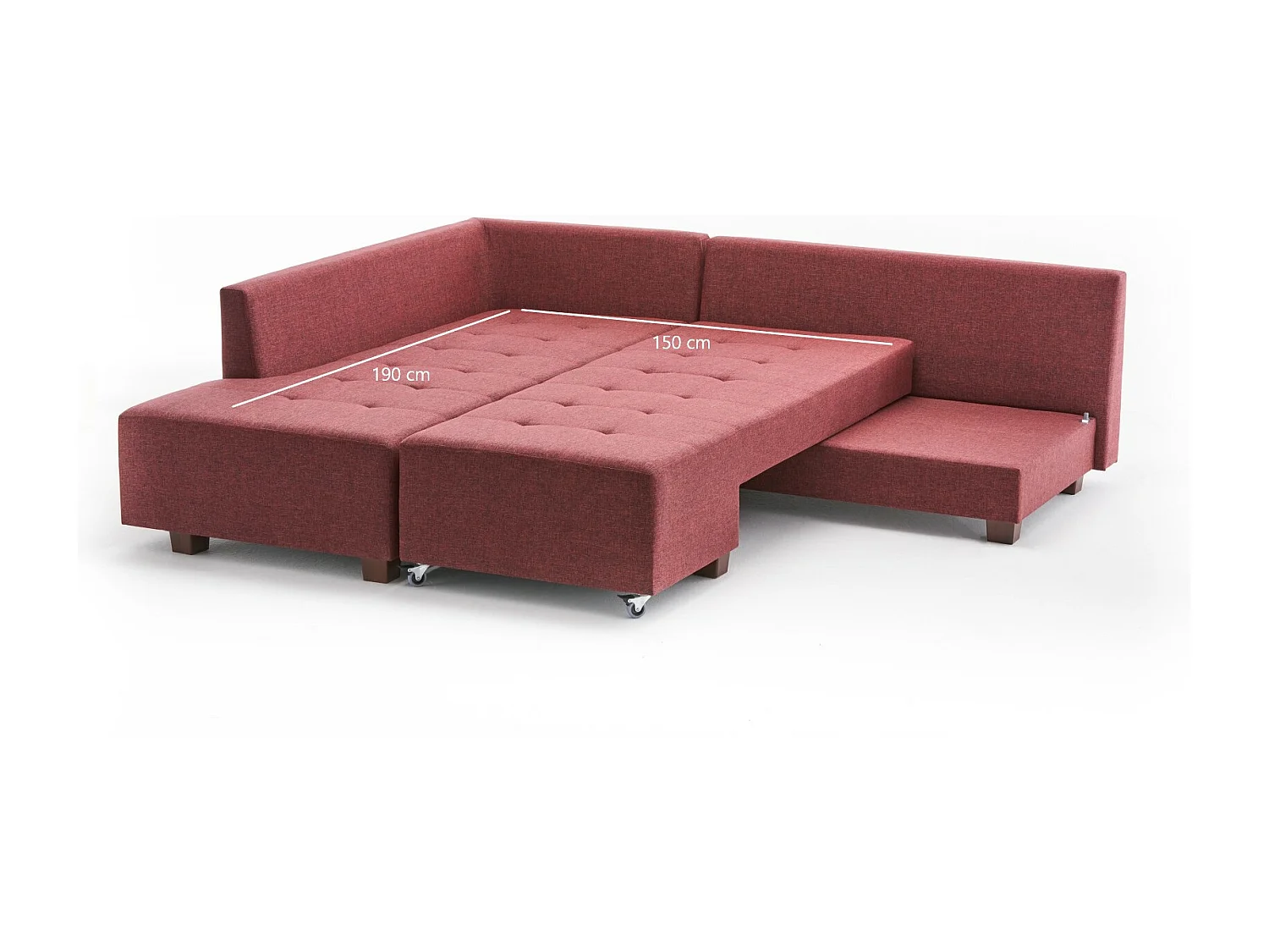 Canapé d'angle gauche convertible Rhodes Tissu Bordeaux