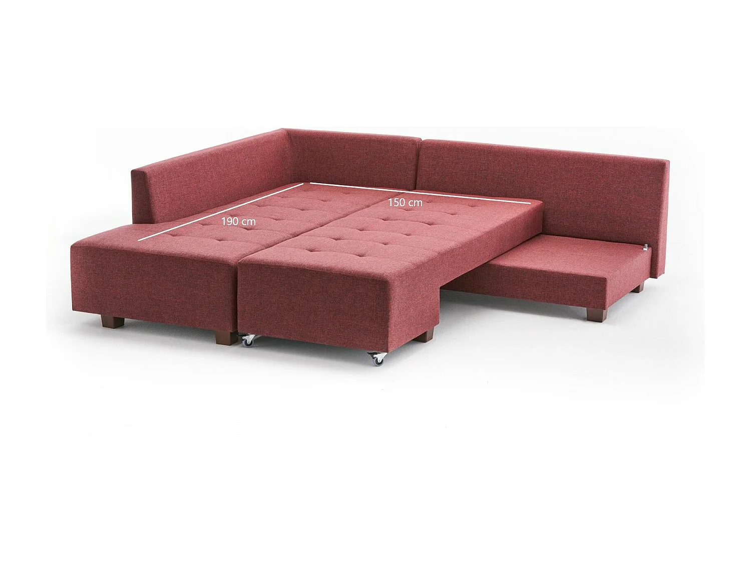 Divona converteerbare hoekbank in bordeauxrode stof 282 cm-Model Linkerhoek