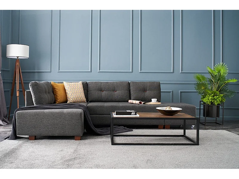 Canapé d'angle gauche convertible Rhodes Tissu Anthracite