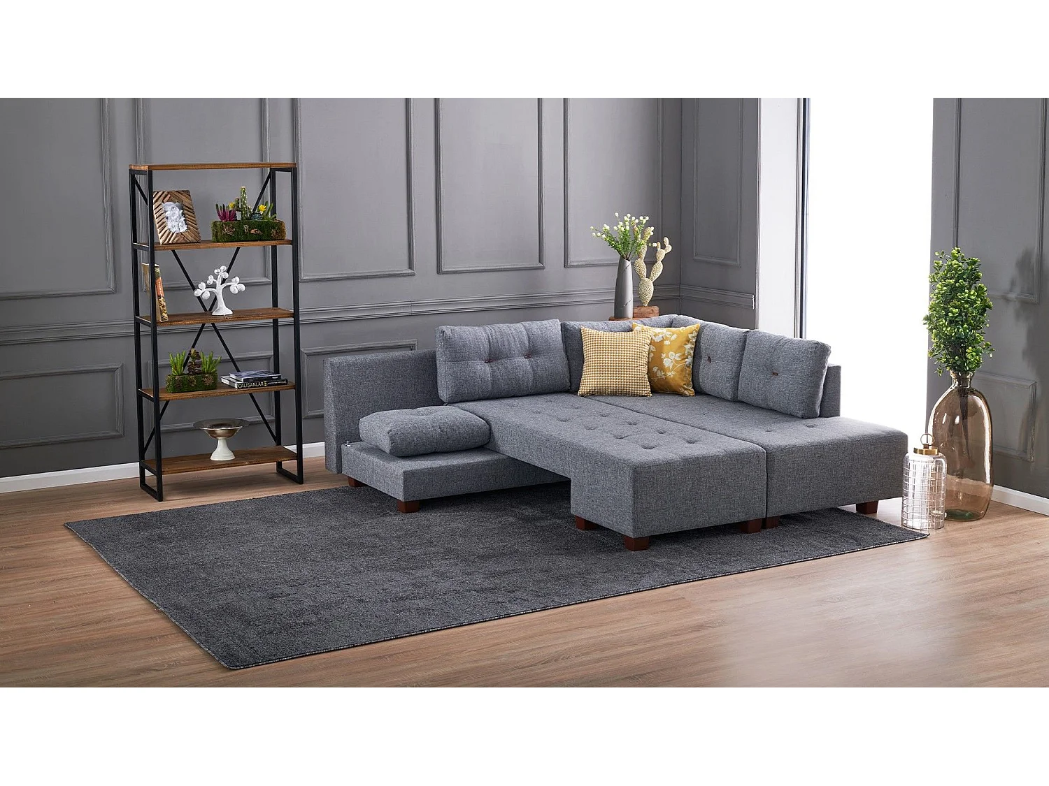 Divona grijze stoffen converteerbare hoekbank 282 cm-Model Juiste hoek