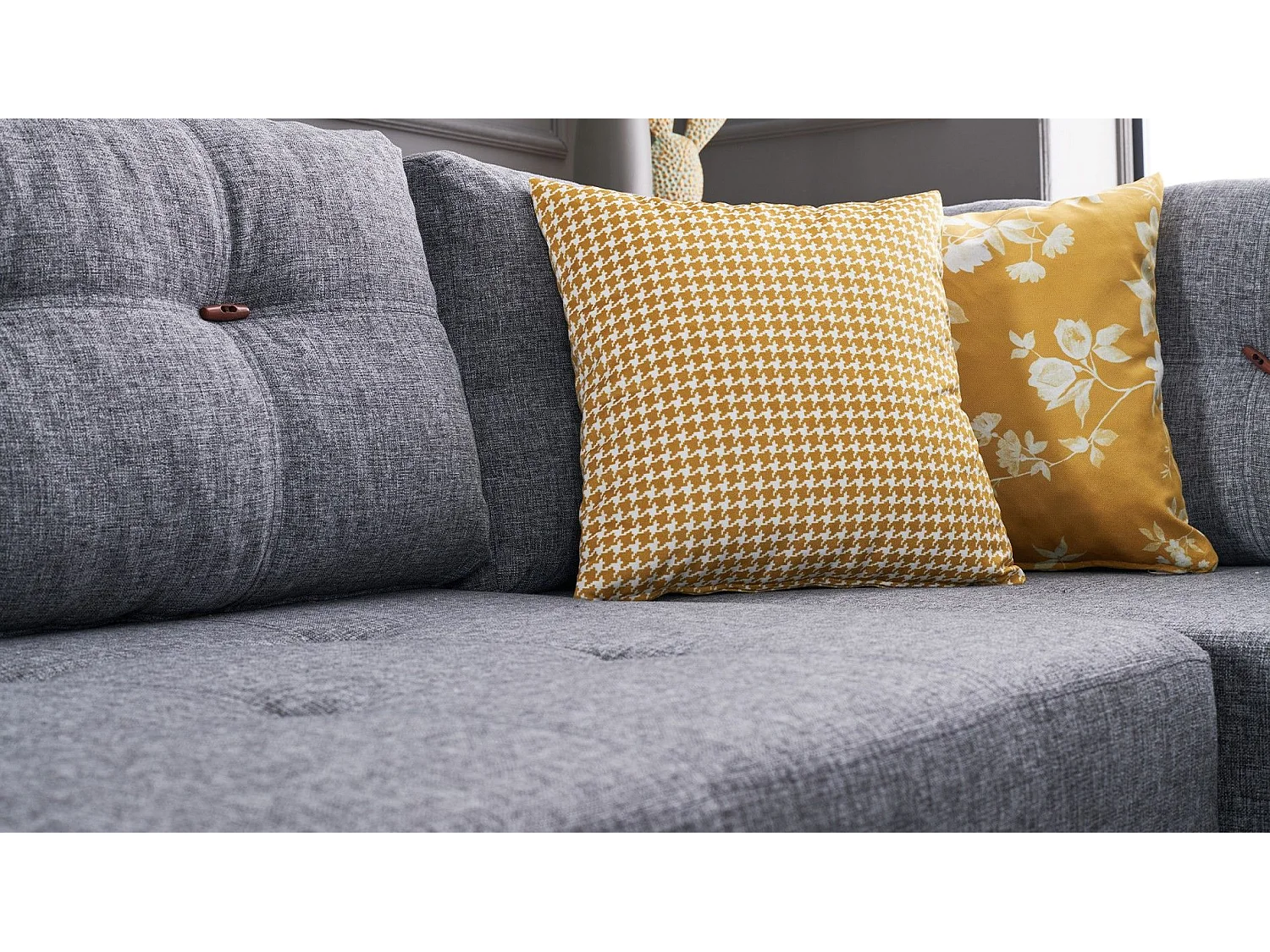 Canapé d'angle à droite convertible Rhodes Tissu Gris