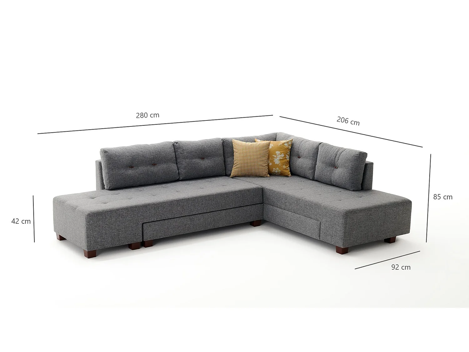 Canapé d'angle à droite convertible Rhodes Tissu Gris