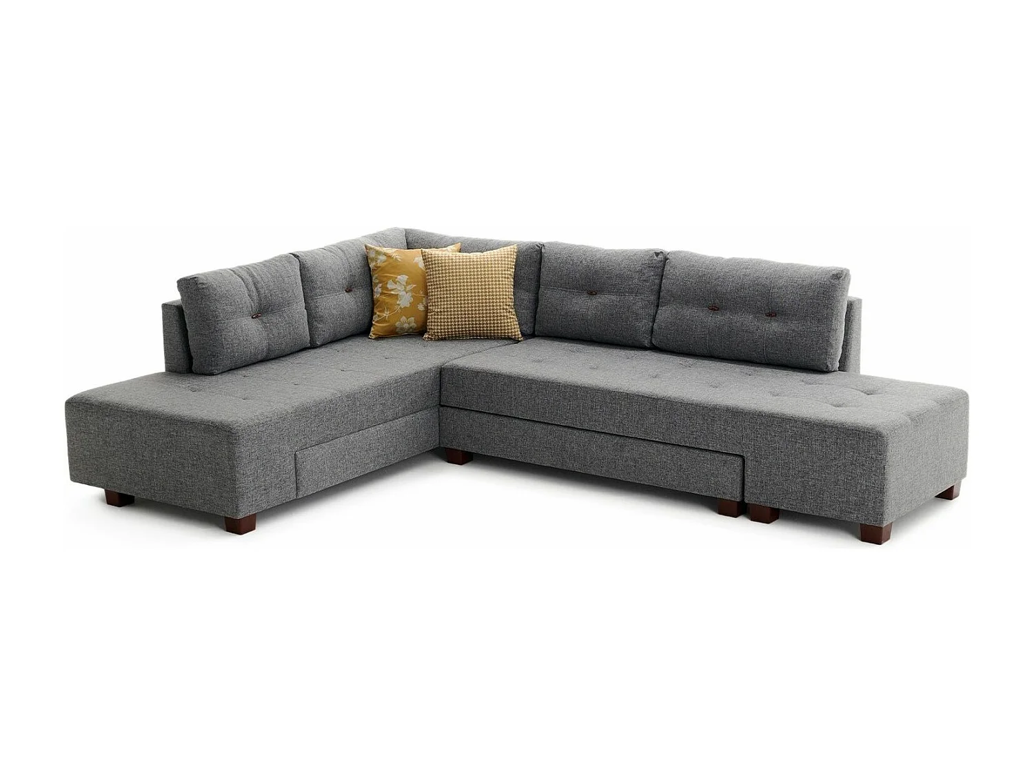 Canapé d'angle à droite convertible Rhodes Tissu Gris