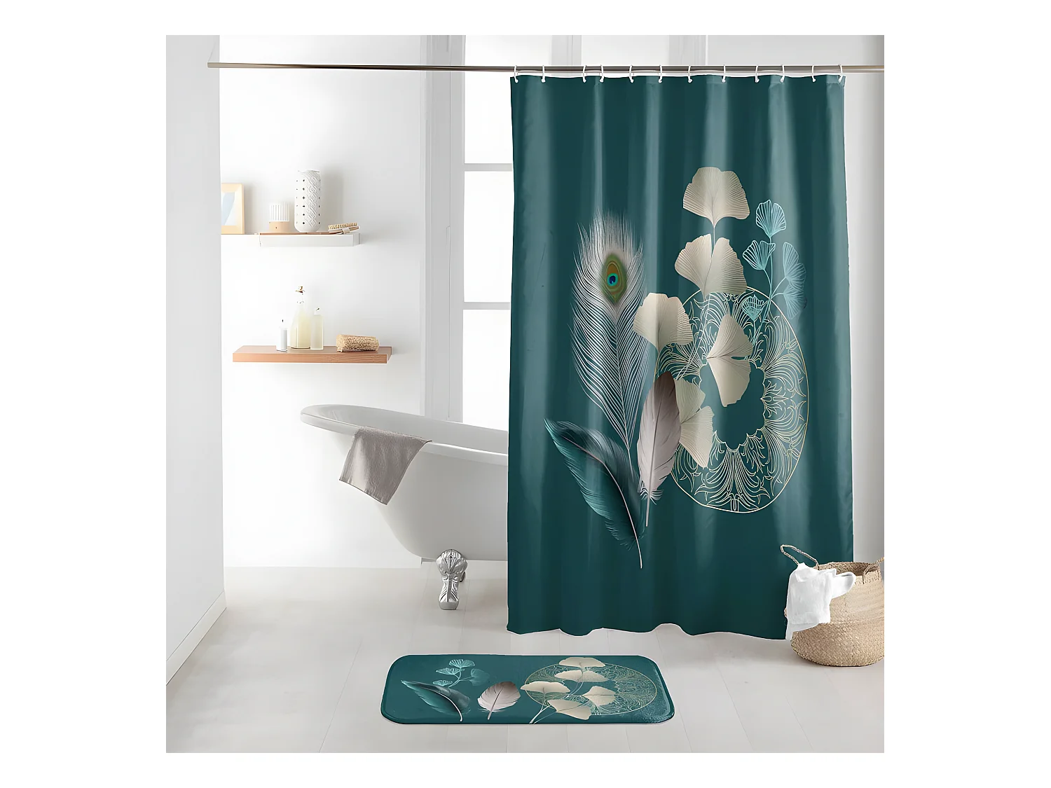 Rideau de Douche "Ginkoblue" 180x200cm Vert