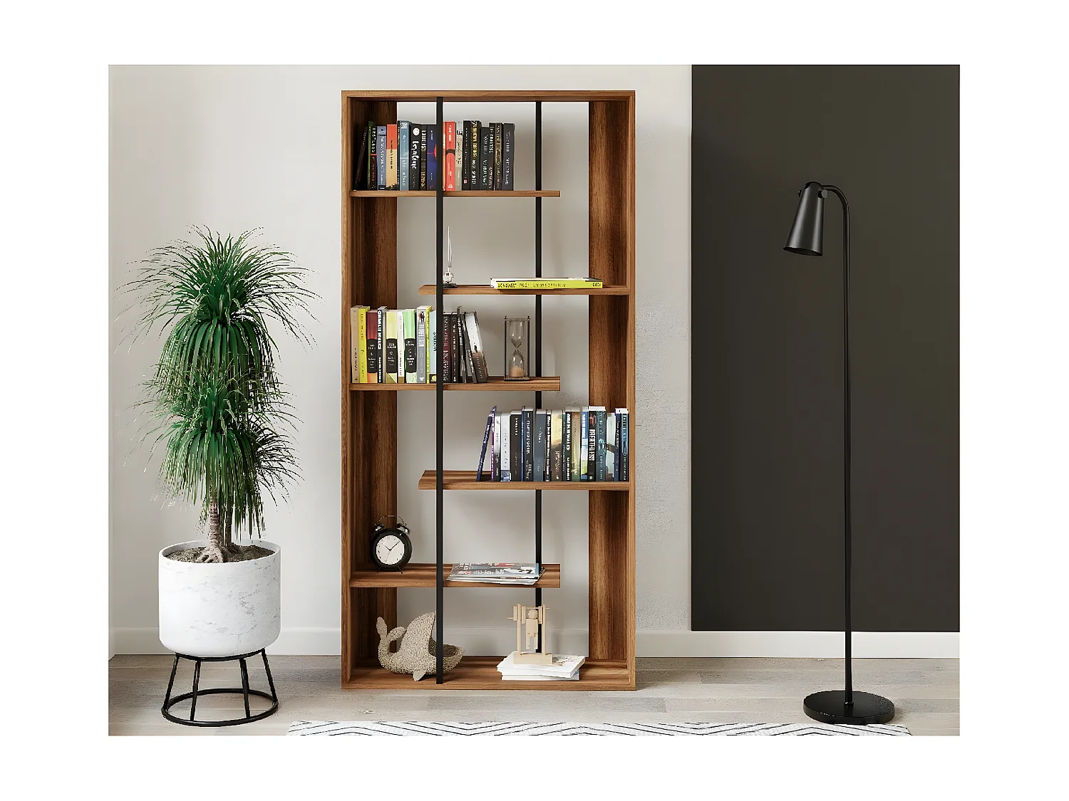 Bibliothèque Giusi, Noyer, 90x30x183 cm, EPIKASA