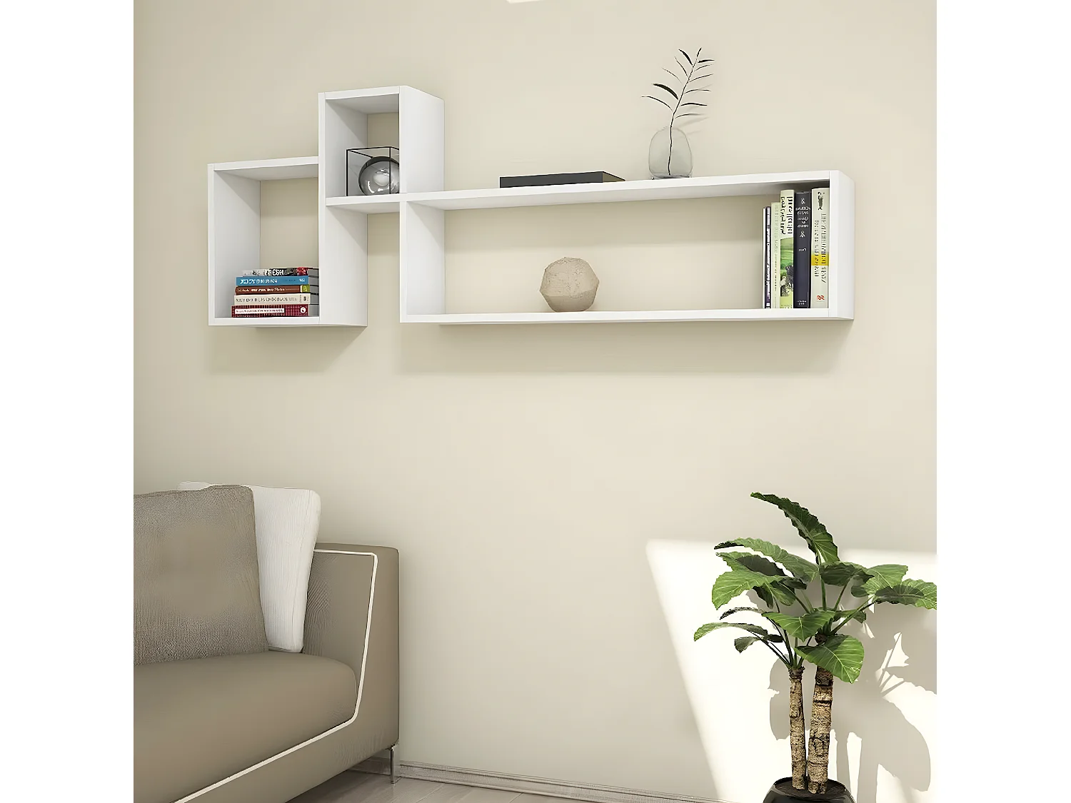 Étagère Olivia, Blanc, 155x22x55 cm, EPIKASA