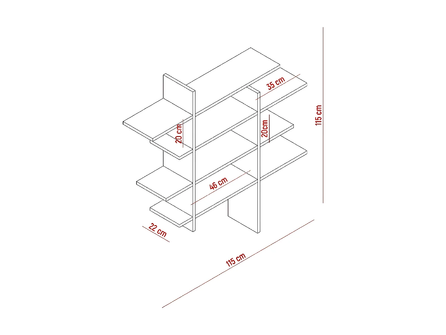 Półka Izabela, Biały, 115x22x115 cm, EPIKASA