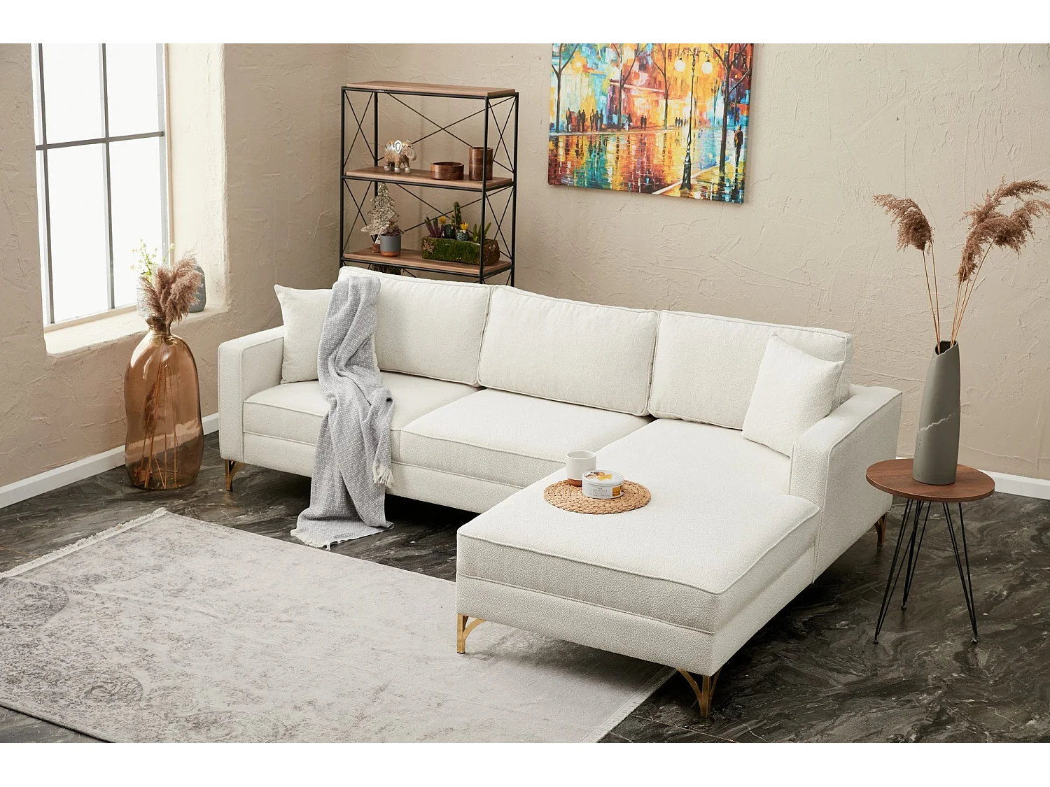 Sofá rinconero Altadena 338, De color marrón claro, 258x181x83cm