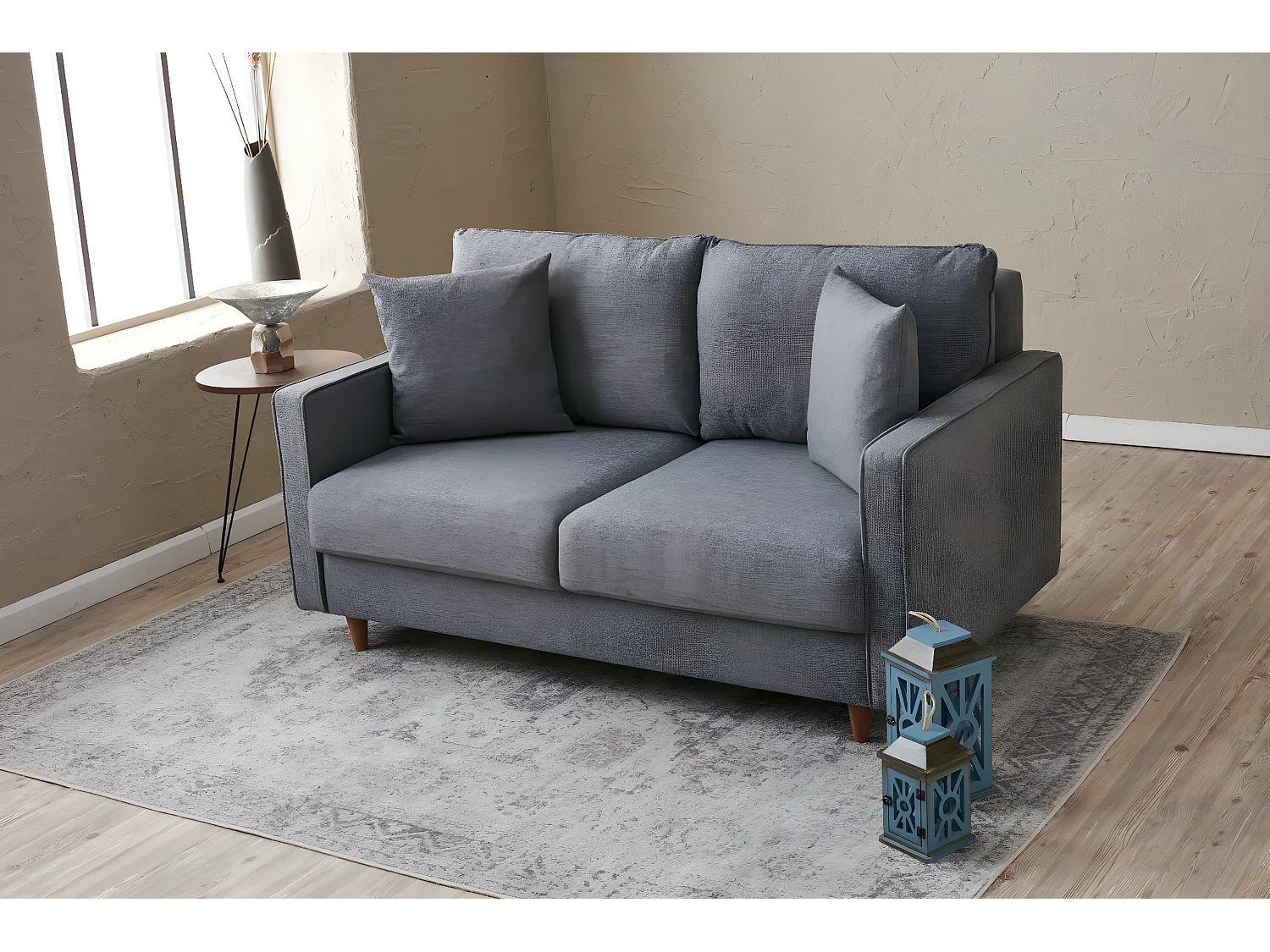 Sofá Altadena 388, Gris, 155x90x82cm, Tapiz, Patas: Madera