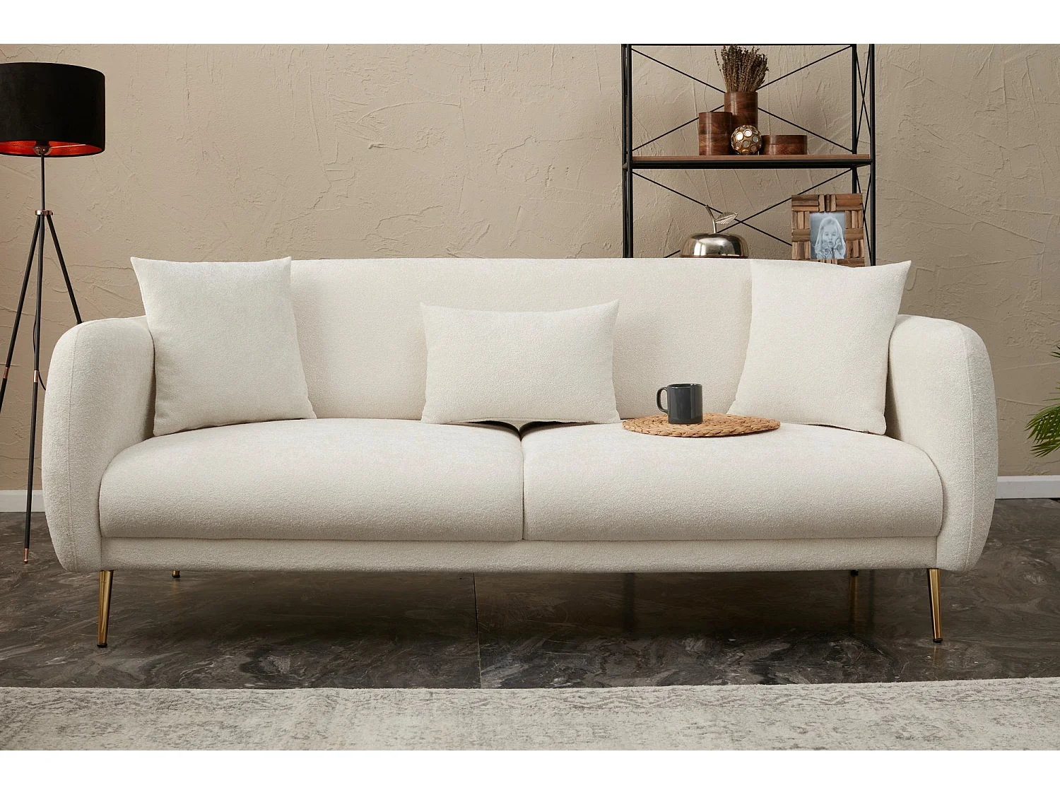 Birka slaapbank in stof en gouden poten 210 cm-Kleur Wit